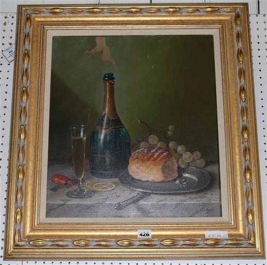 Raymond Campbell, oil,  Still life with Ruinart Champagne(-)